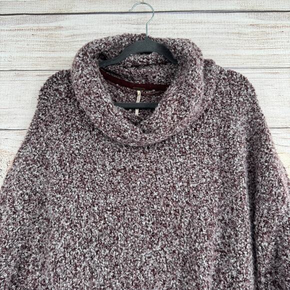 Free People Fuzzy Chunky Knit Oversized Turtleneck Sweater Womens XS Purple Gray - Picture 3 of 13